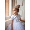 White First Holy Communion Dress with Bows Detail and Glitter Skirt