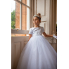 White First Holy Communion Dress with Bows Detail and Glitter Skirt
