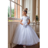 White First Holy Communion Dress with Bows Detail and Glitter Skirt