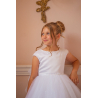 White First Holy Communion Dress with Sparkle Skirt and Floral Design