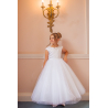 White First Holy Communion Dress with Sparkle Skirt and Floral Design