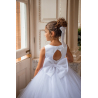 White First Holy Communion Dress with Ruffle Skirt and Pearl Detailing Style COM077