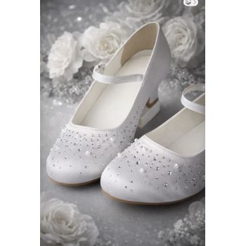 White Sparkly First Holy Communion Shoes with Butterflies