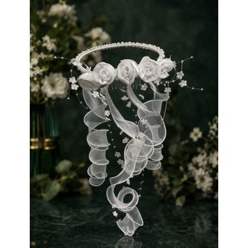 Stunning White First Holy Communion Hair Comb Adorned with Pearl, Diamonds and Soft Ribbons