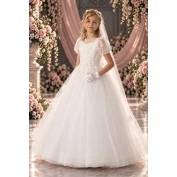 Sweetie Pie White First Holy Communion Dress with Embroidery Bodice