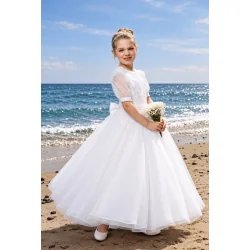 PAULA'S COMMUNION WHITE TEA-LENGTH FIRST HOLY COMMUNION DRESS