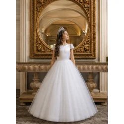 Crystal&Pearl White First Holy Communion Dress with Glitter Skirt