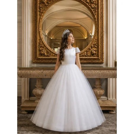 Crystal&Pearl White First Holy Communion Dress with Glitter Skirt