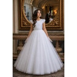 Crystal&Pearl White First Holy Communion Dress with Glitter Skirt
