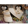 Christening Shoes M/Ballerina with Flounce and Rose Ivory