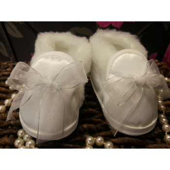 Baby Girls Christening Shoes with Bow and Fur M062