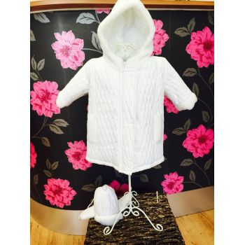 Baby Boys White Quilted Jacket and Hat Set 