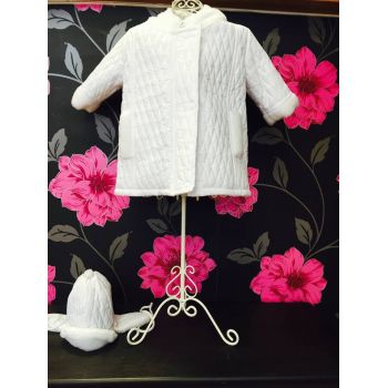 Baby Boys White Quilted Jacket and Hat Set 