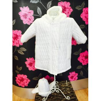 Baby Boys White Quilted Jacket and Hat Set 