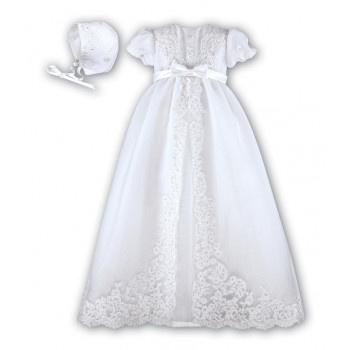 Sarah Louise Bead and Flower Christening Gown and Bonnet Style 165S