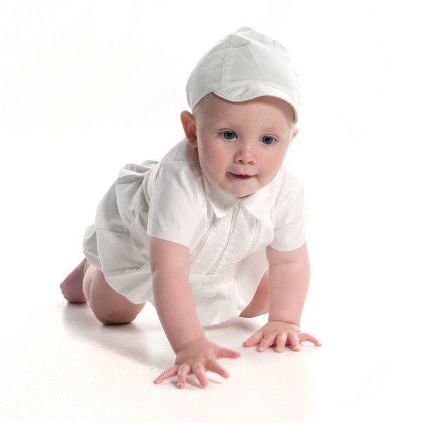 Ivory Short Sleeved Boys Christening Romper by Sarah Louise Style 209SZ Ivory Short Sleeved Boys Christening Romper by Sarah Louise Style 209SZ