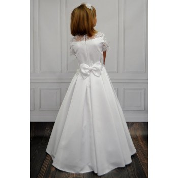 Vintage Style Handmade Satin&Lace Communion Dress with Diamond Brooch Delia