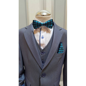  Turquoise Checkered Bow Tie and Handkerchiefs Style MC 115