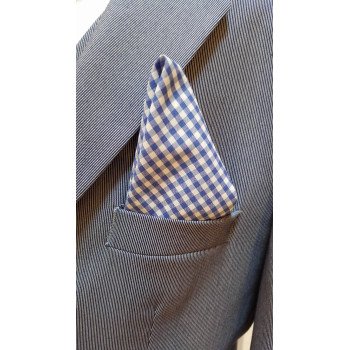 Checkered White/Blue Bow Tie and Handkerchiefs Style MC 00