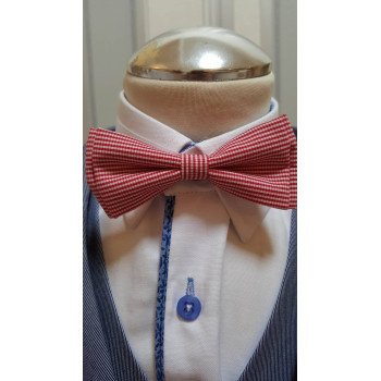 Checkered Red/White Bow Tie and Handkerchiefs Style MC 107