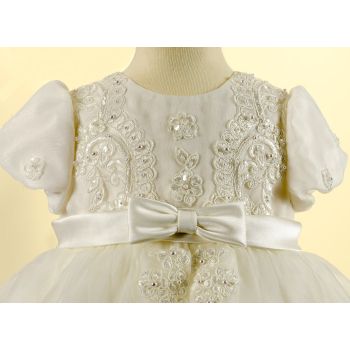 Sarah Louise Ivory Bead and Flower Christening Gown and Bonnet Style 165S