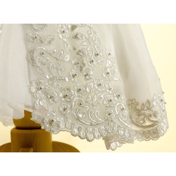 Sarah Louise Ivory Bead and Flower Christening Gown and Bonnet Style 165S