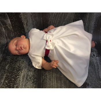 Cream Special Occasion Dress with Burgundy Sash style Dalia