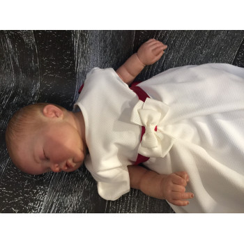 Cream Special Occasion Dress with Burgundy Sash style Dalia
