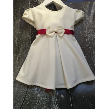 Cream Special Occasion Dress with Burgundy Sash style Dalia