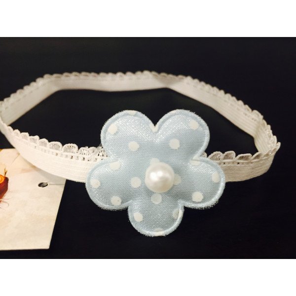 Cute Baby Girls Headband with Blue Polka Dots Flower and Pearl 128 Cute Baby Girls Headband with Blue Polka Dots Flower and Pearl 128