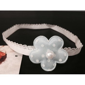 Cute Baby Girls Headband with Blue Polka Dots Flower and Pearl 128