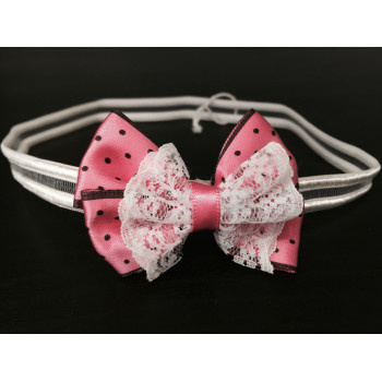 Lovely Pink Polka Dots Bow Handmade Headband op110