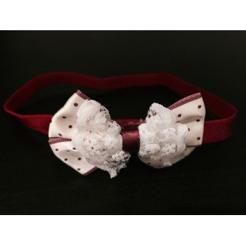 Lovely Burgundy/Cream Polka Dots Bow Handmade Headband op120