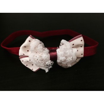 Lovely Burgundy/Cream Polka Dots Bow Handmade Headband op120