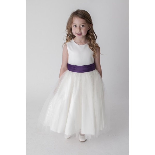 Lovely Ivory Flower Girls /Special Occasion Dress with Purple Sash style V353 Lovely Ivory Flower Girls /Special Occasion Dress with Purple Sash style V353