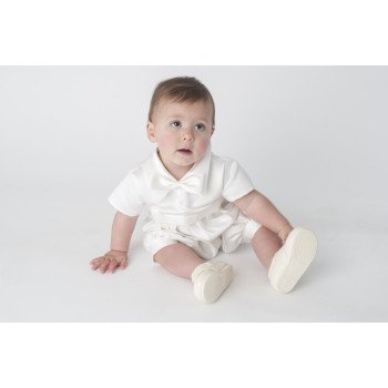 Boys Vivaki Diamond Christening Romper in Ivory CR03
