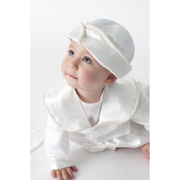 Boys Christening Romper in White BR02