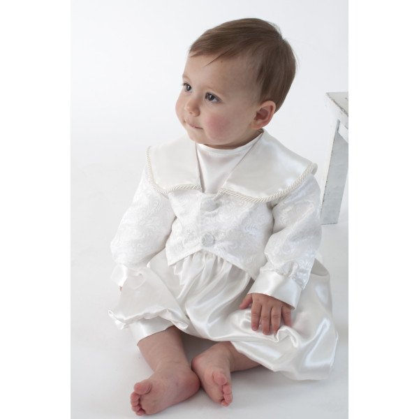 Boys Christening Romper in White BR02 Boys Christening Romper in White BR02