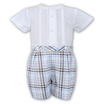 2 Piece Set White & Blue & Beige Christening / Special Occasions Boy Outfit Style 010714