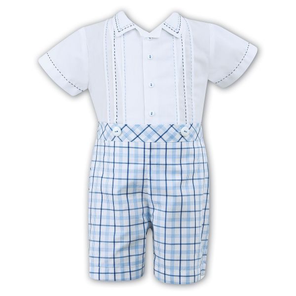 2 Piece Set White & Blue & Navy Christening / Special Occasions Boy Outfit Style 010707