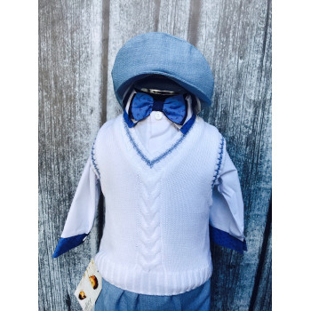 Unusual White and Blue Baby Boy Outfit with Blue Cuffs style MarcelCuffs