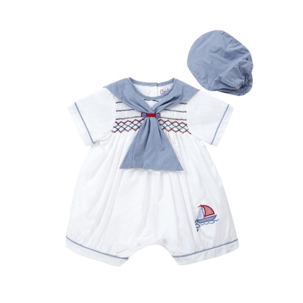 Sailor Special Occasion Baby Boy White / Navy Romper and Bonnet Style 1735