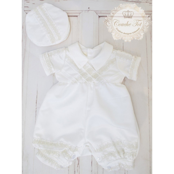 Ivory Vintage Style Embroidered Christening Romper style 14085