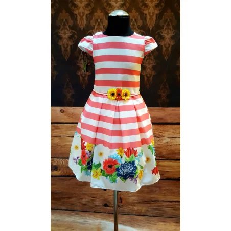 Cute White and Peach Special Occasion Dress with Flower Print style 4922