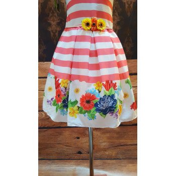 Cute White and Peach Special Occasion Dress with Flower Print style 4922